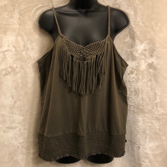Cato Tops - CATO 🏝 OLIVE GREEN FRINGED TANK TOP Size 18/20W